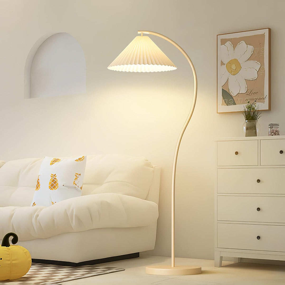 Fyrel Minimalistische Stoff-Stehleuchte in Creme & Hellgelb
