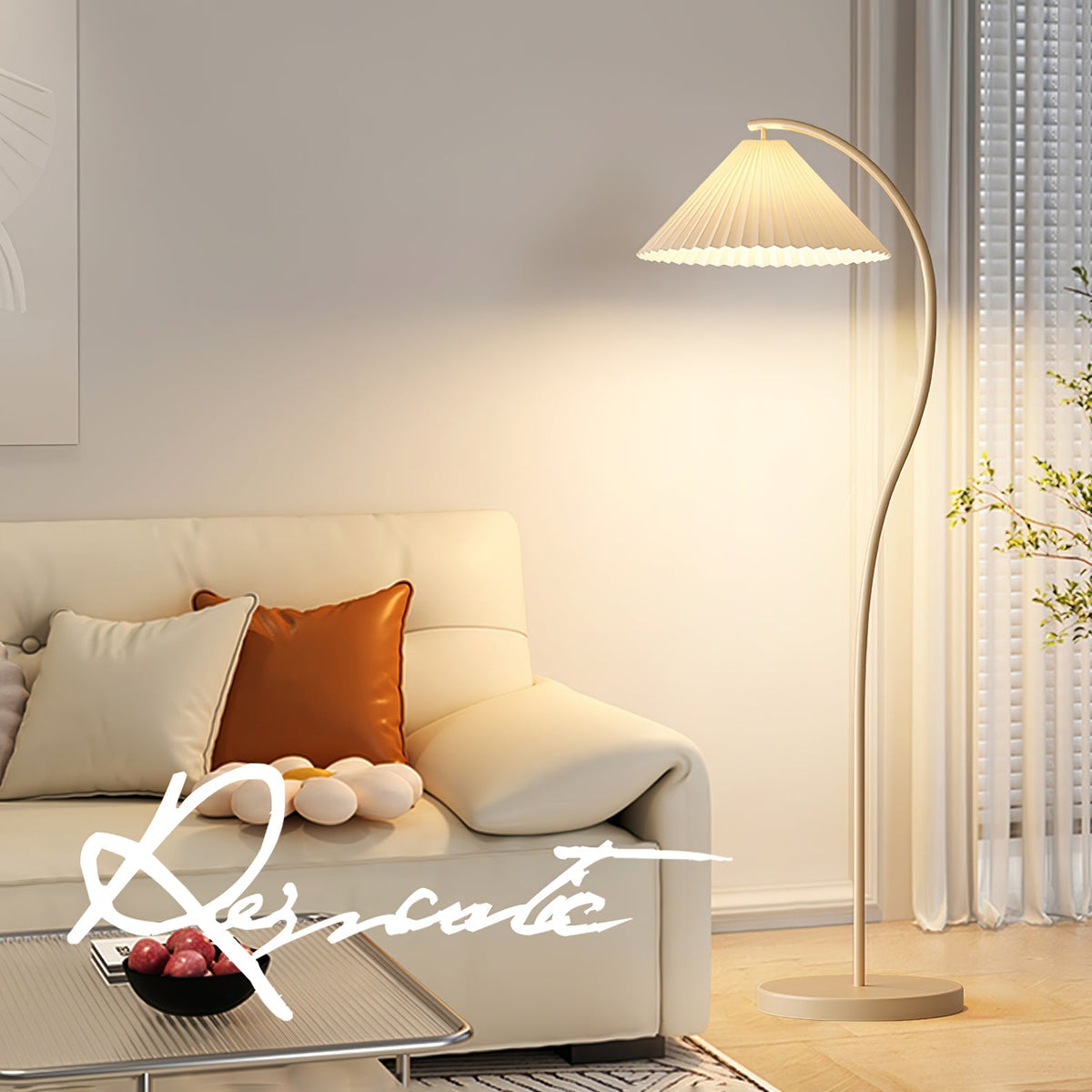 Fyrel Minimalistische Stoff-Stehleuchte in Creme & Hellgelb