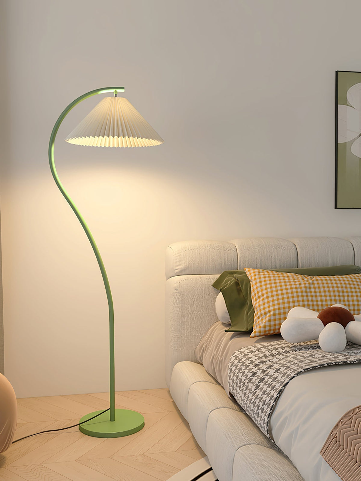 Fyrel Minimalistische Stoff-Stehleuchte in Creme & Hellgelb