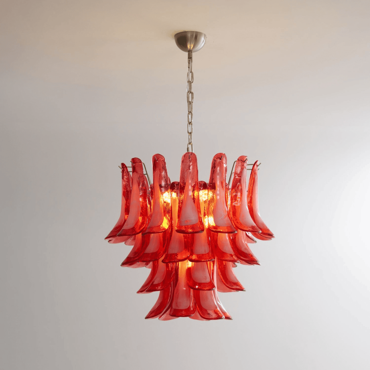 Celoelle Kronleuchter Karmesin Murano-Glasblüten geschichtet Vintage