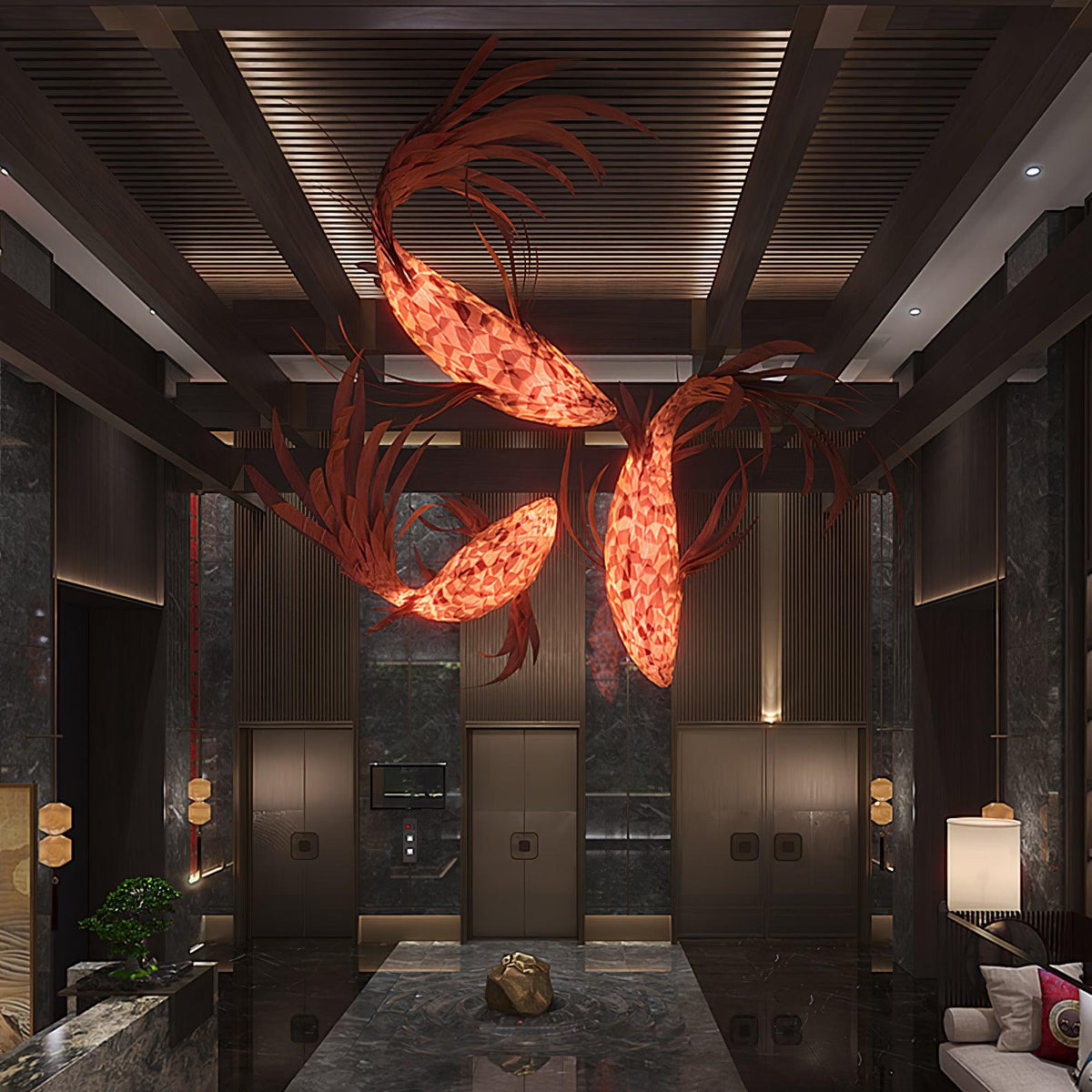 Aureline Crimson Swirl Koi Kronleuchter in Rot