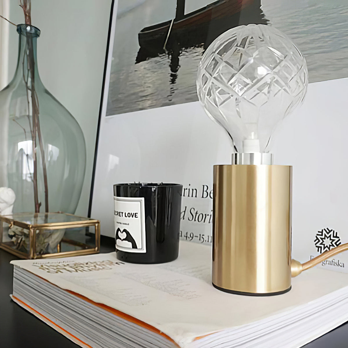 Lyrician Messing-Glas-Industrie-Tischlampe
