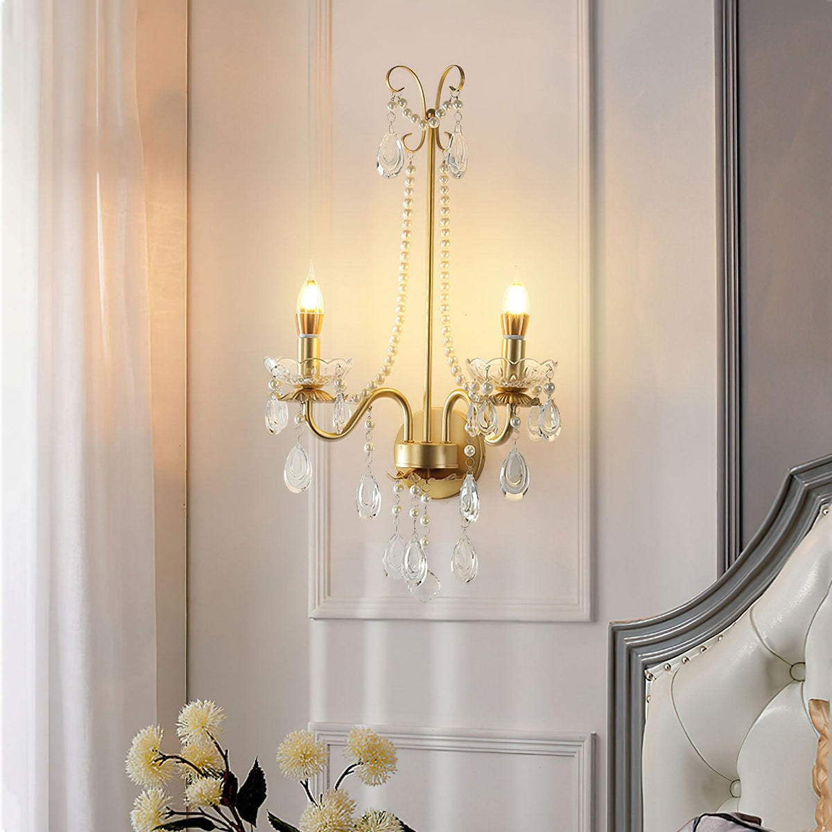 Nydoraris Elegance Pearl Chain Kristall-Wandleuchte
