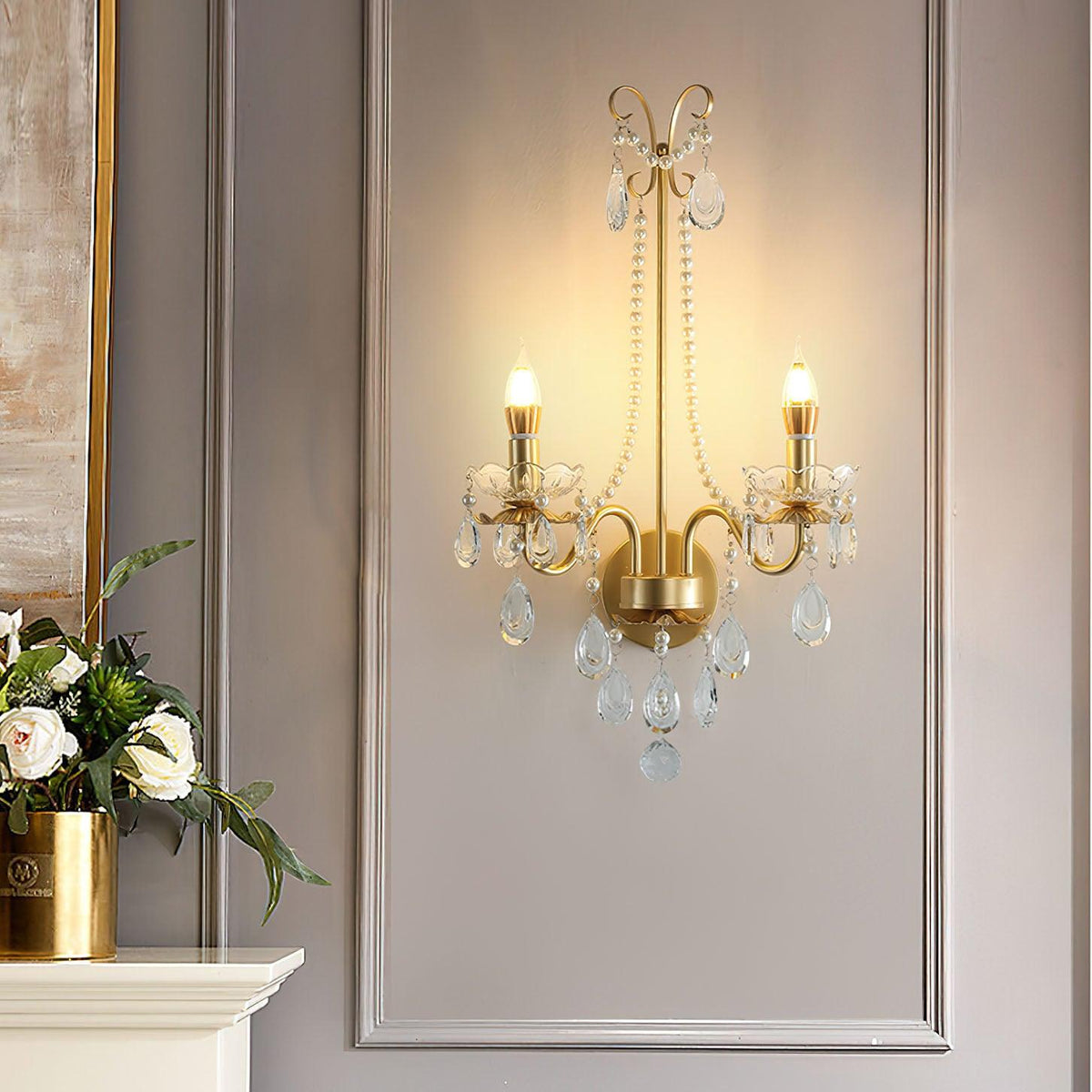 Nydoraris Elegance Pearl Chain Kristall-Wandleuchte