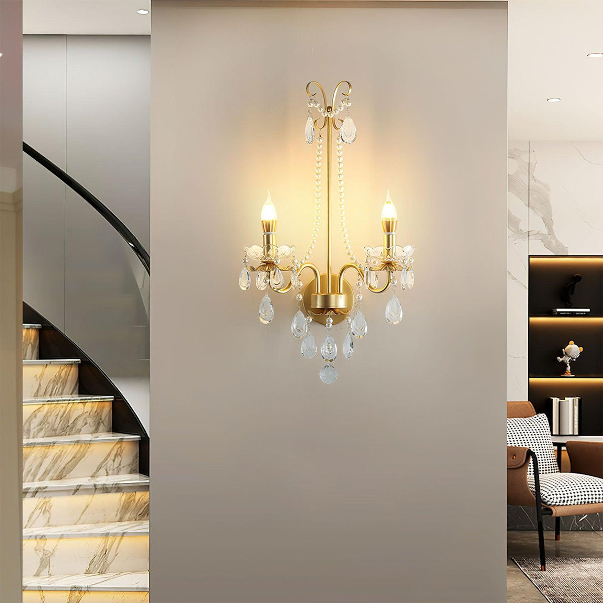Nydoraris Elegance Pearl Chain Kristall-Wandleuchte