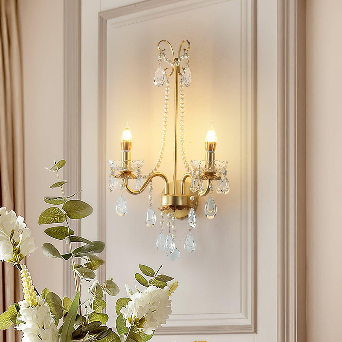 Nydoraris Elegance Pearl Chain Kristall-Wandleuchte