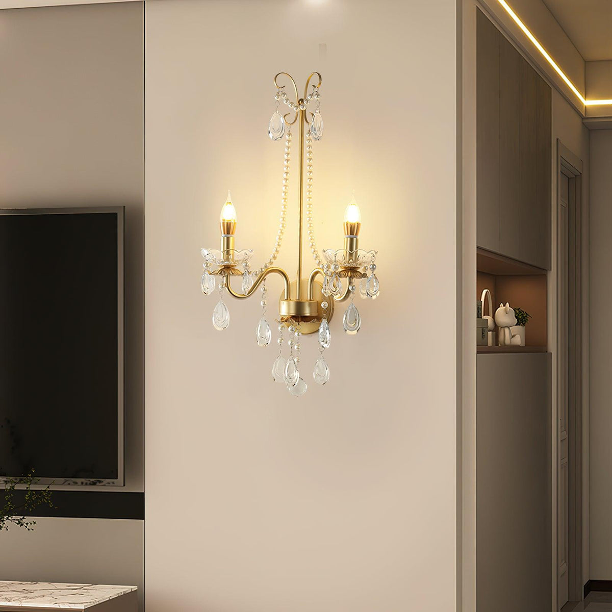 Nydoraris Elegance Pearl Chain Kristall-Wandleuchte