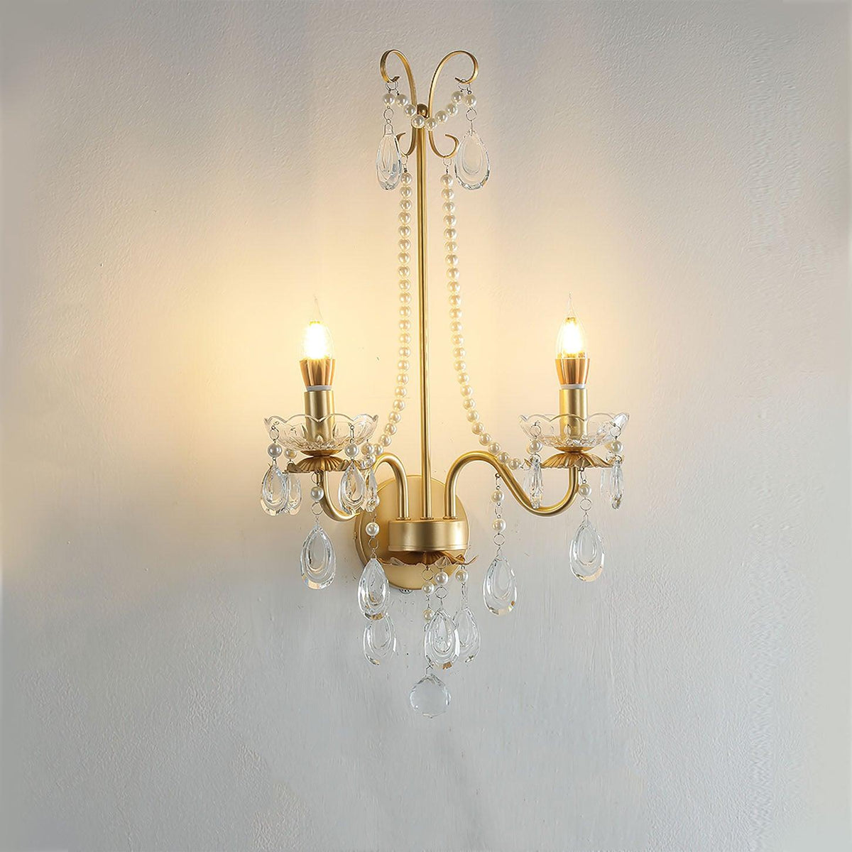 Nydoraris Elegance Pearl Chain Kristall-Wandleuchte