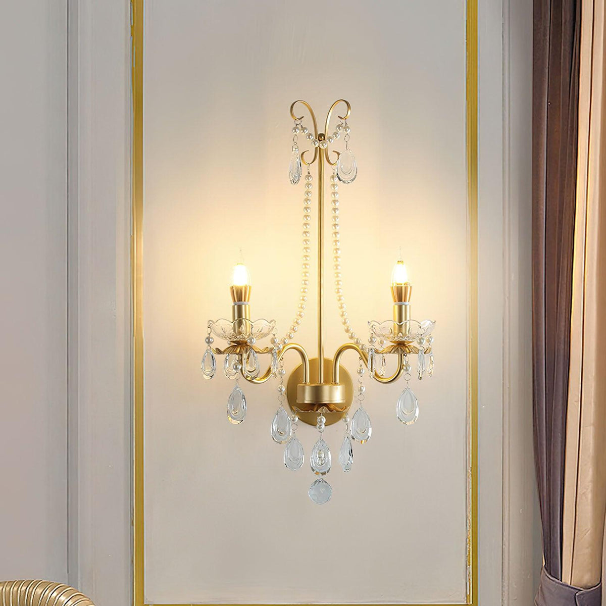 Nydoraris Elegance Pearl Chain Kristall-Wandleuchte