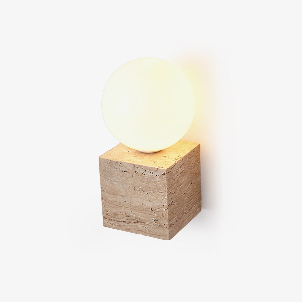 Eurlaean Cube-Base Travertine Wandleuchte