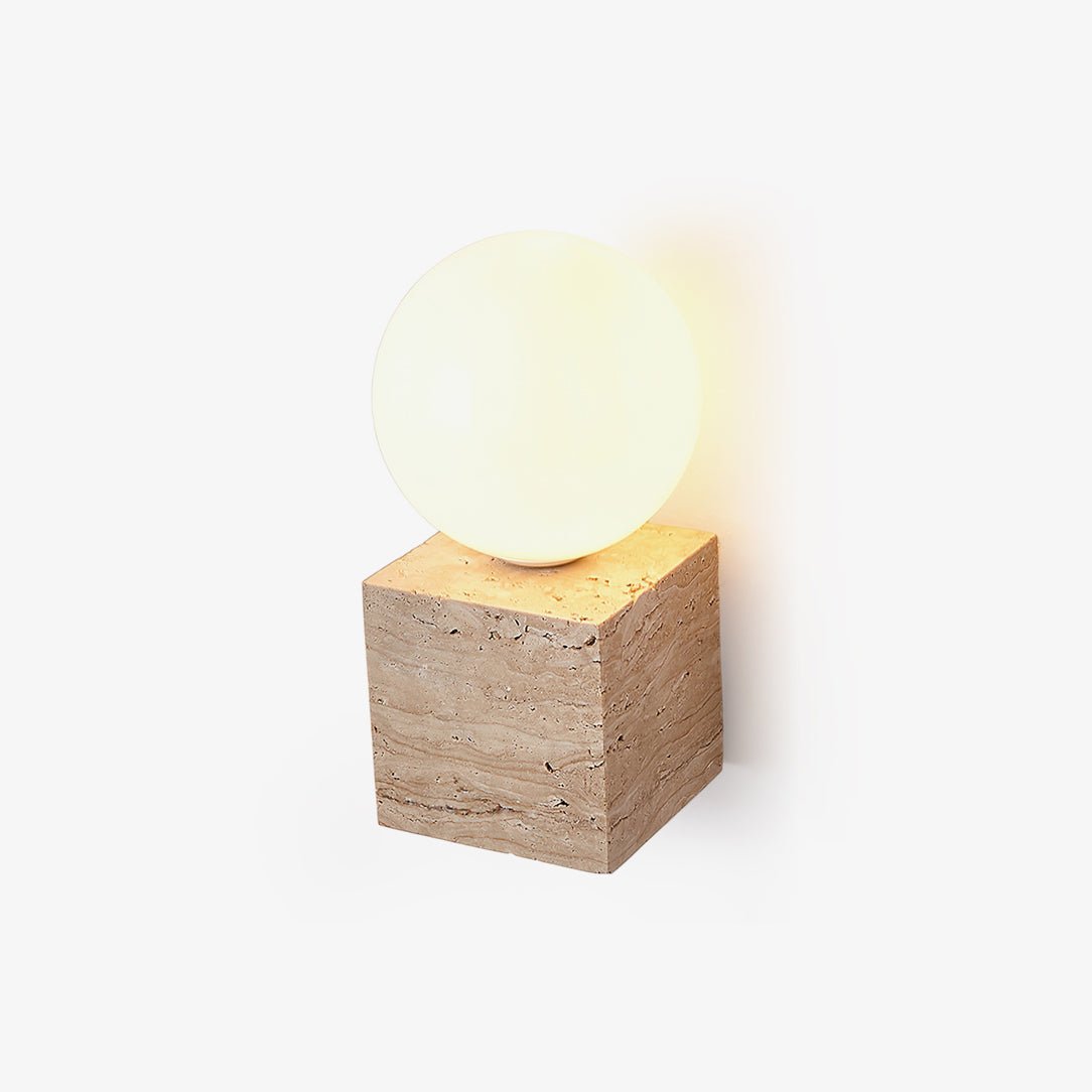 Eurlaean Cube-Base Travertine Wandleuchte