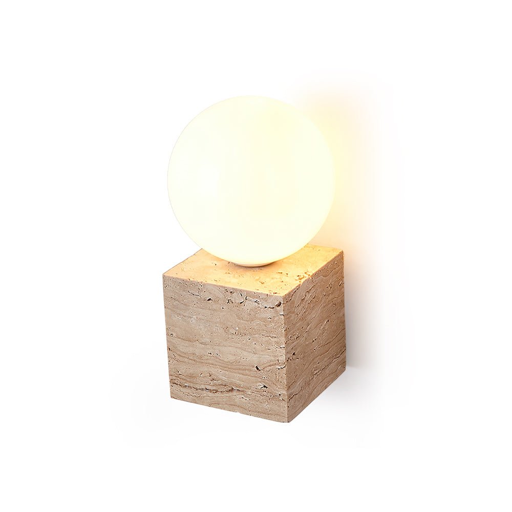 Eurlaean Cube-Base Travertine Wandleuchte
