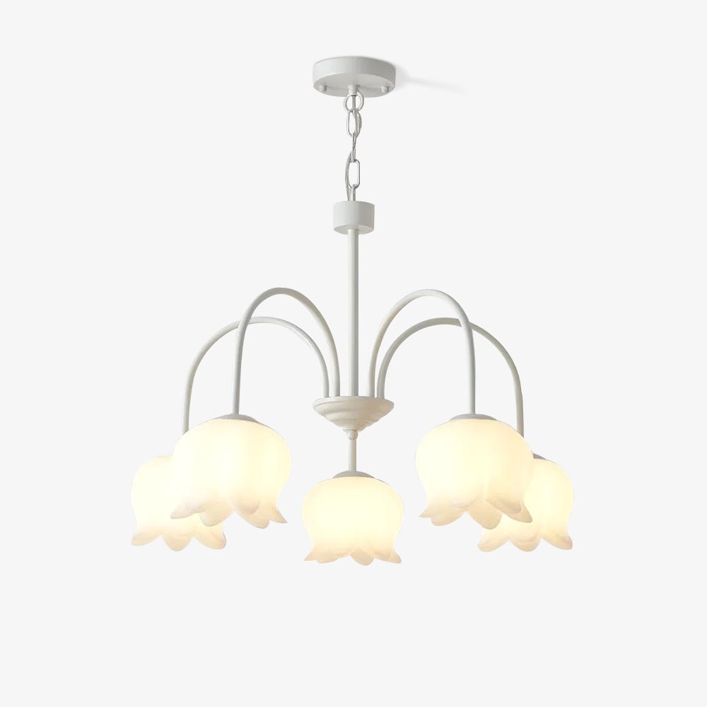 Veleissa Kronleuchter Glockenschirm geschwungener Arm Weiß floral elegant