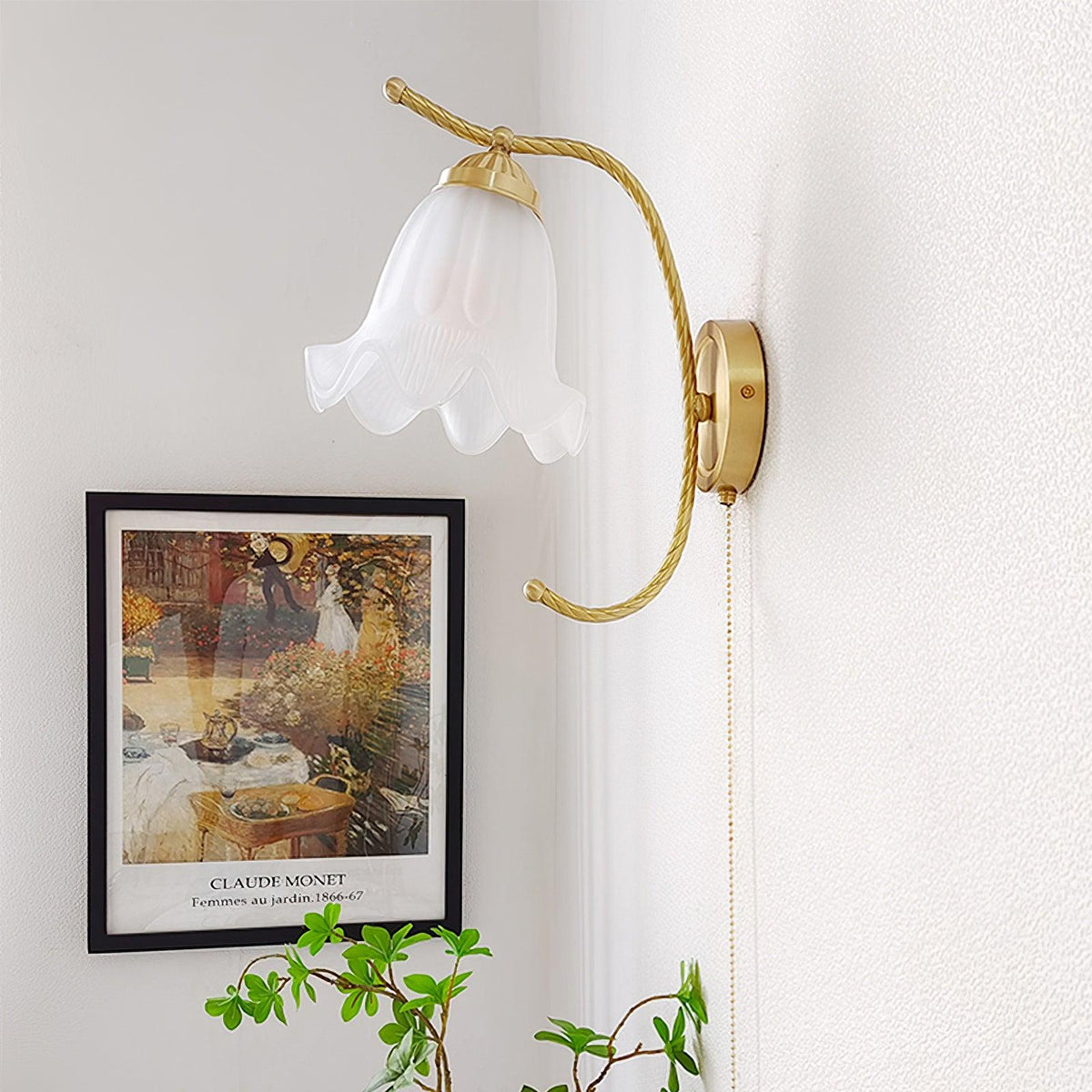 Celisenne Wandleuchte Messing Schwanenhals Milchglas Blumenform