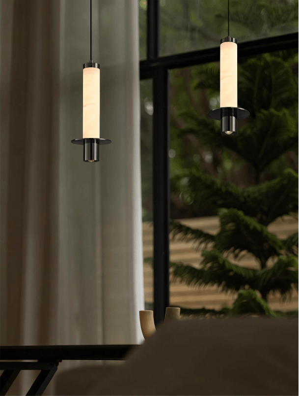 Eirenelia Slim Alabaster Zylindrische Pendelleuchte