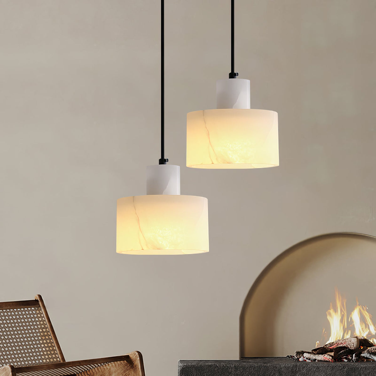 Alabaster Pendelleuchte Dual Zylindrisch