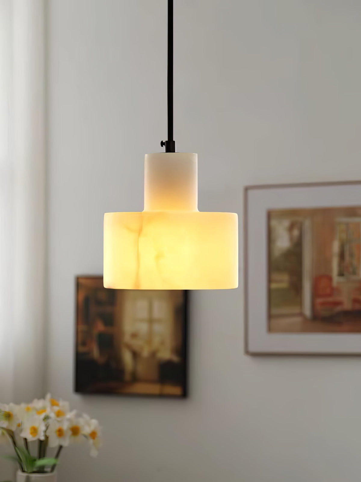 Alabaster Pendelleuchte Dual Zylindrisch
