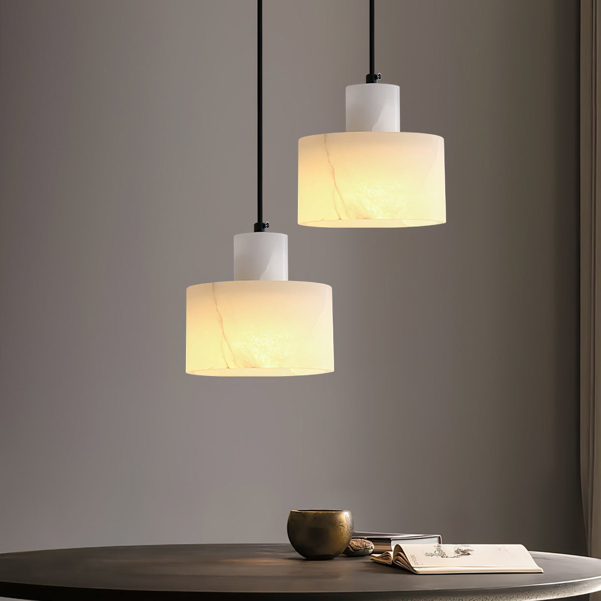 Alabaster Pendelleuchte Dual Zylindrisch