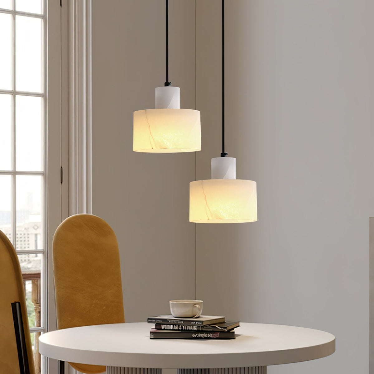 Alabaster Pendelleuchte Dual Zylindrisch