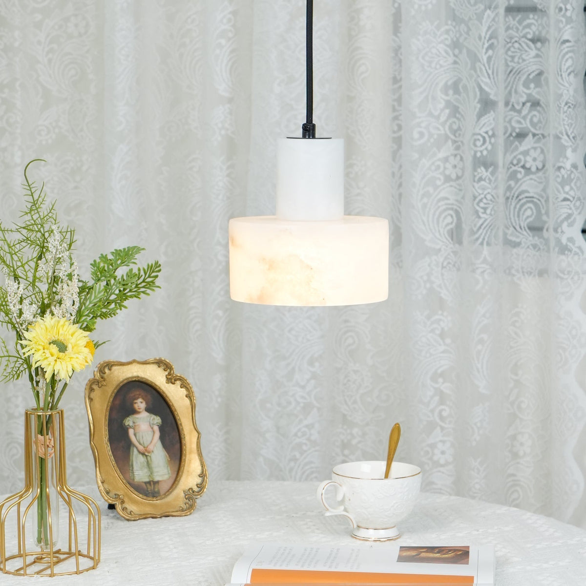 Alabaster Pendelleuchte Dual Zylindrisch
