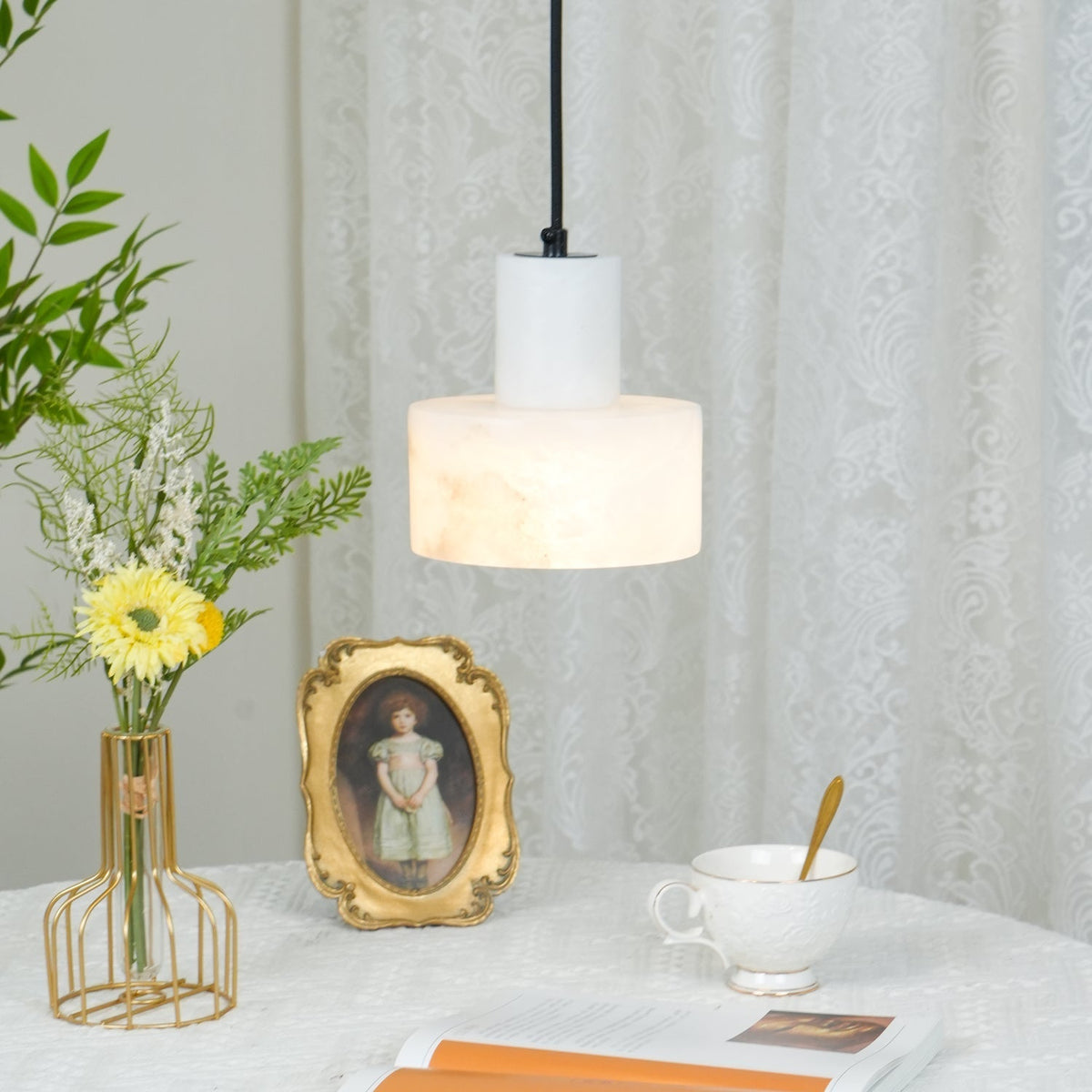 Alabaster Pendelleuchte Dual Zylindrisch
