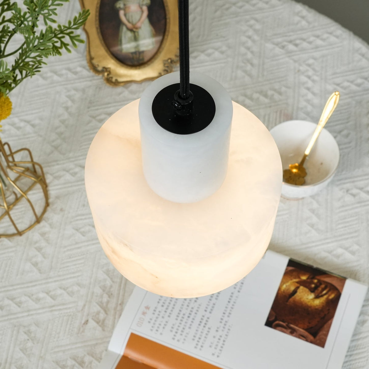 Alabaster Pendelleuchte Dual Zylindrisch