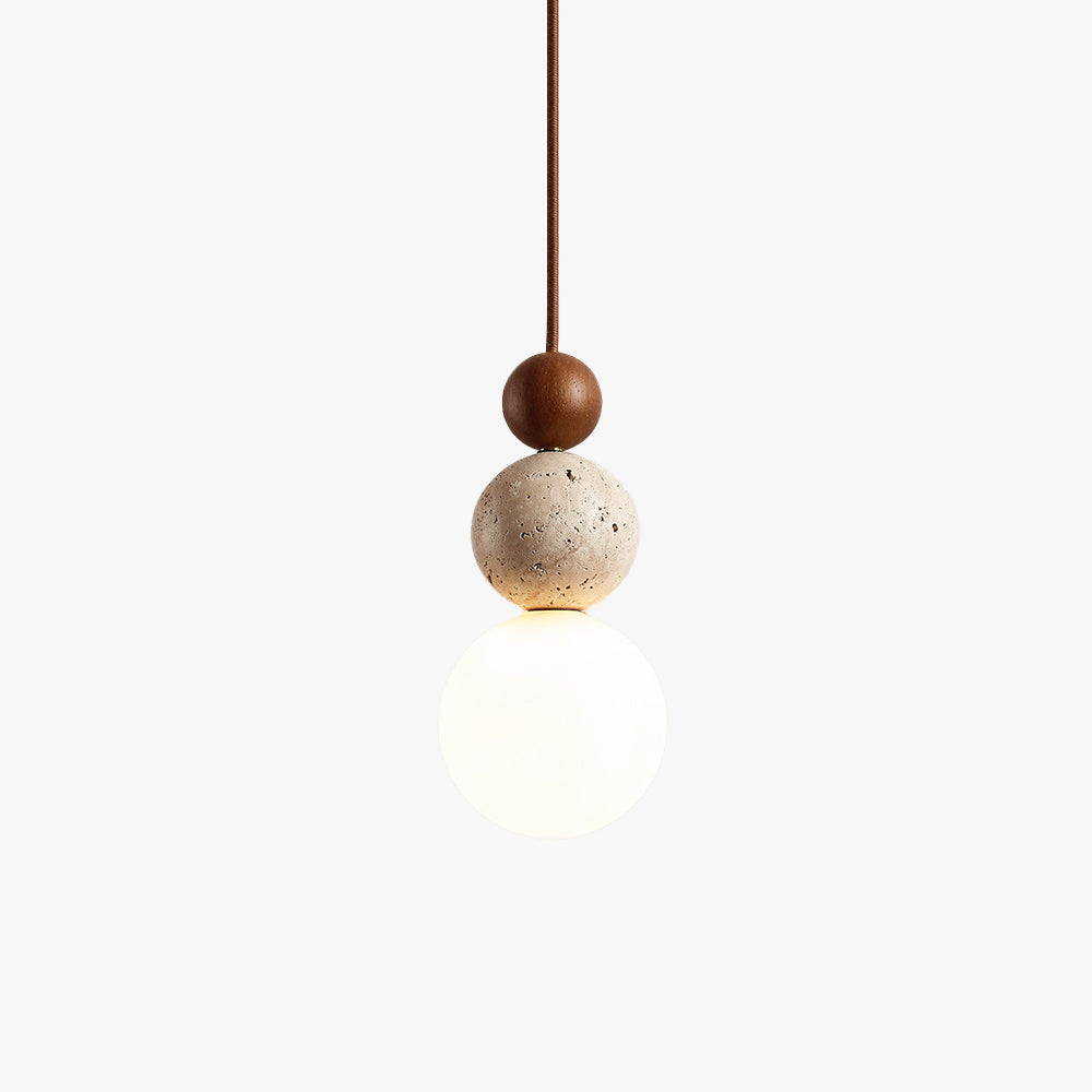 Giona Pendelleuchte Kugel Travertin Holz Neutral