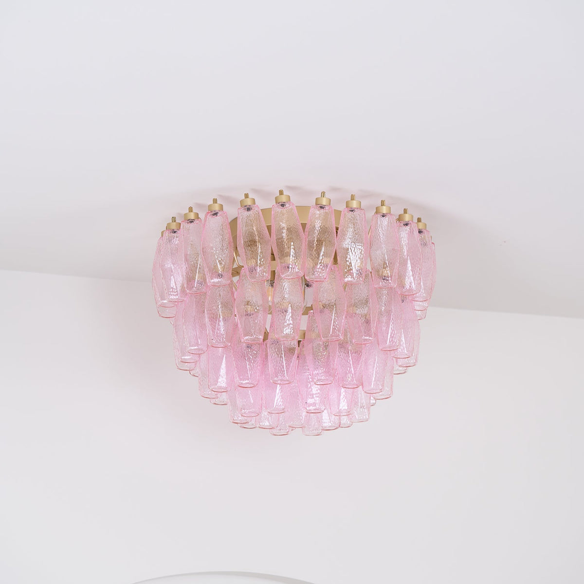 Celelaya Deckenleuchte Poliedri Pink Murano-Glas geschichtet flach