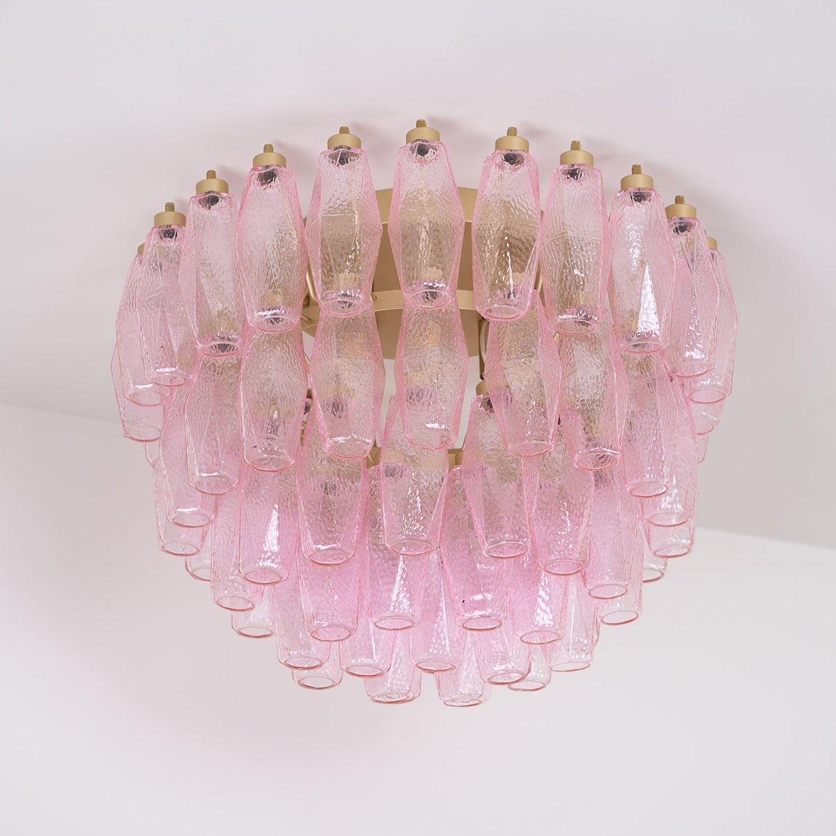 Celelaya Deckenleuchte Poliedri Pink Murano-Glas geschichtet flach