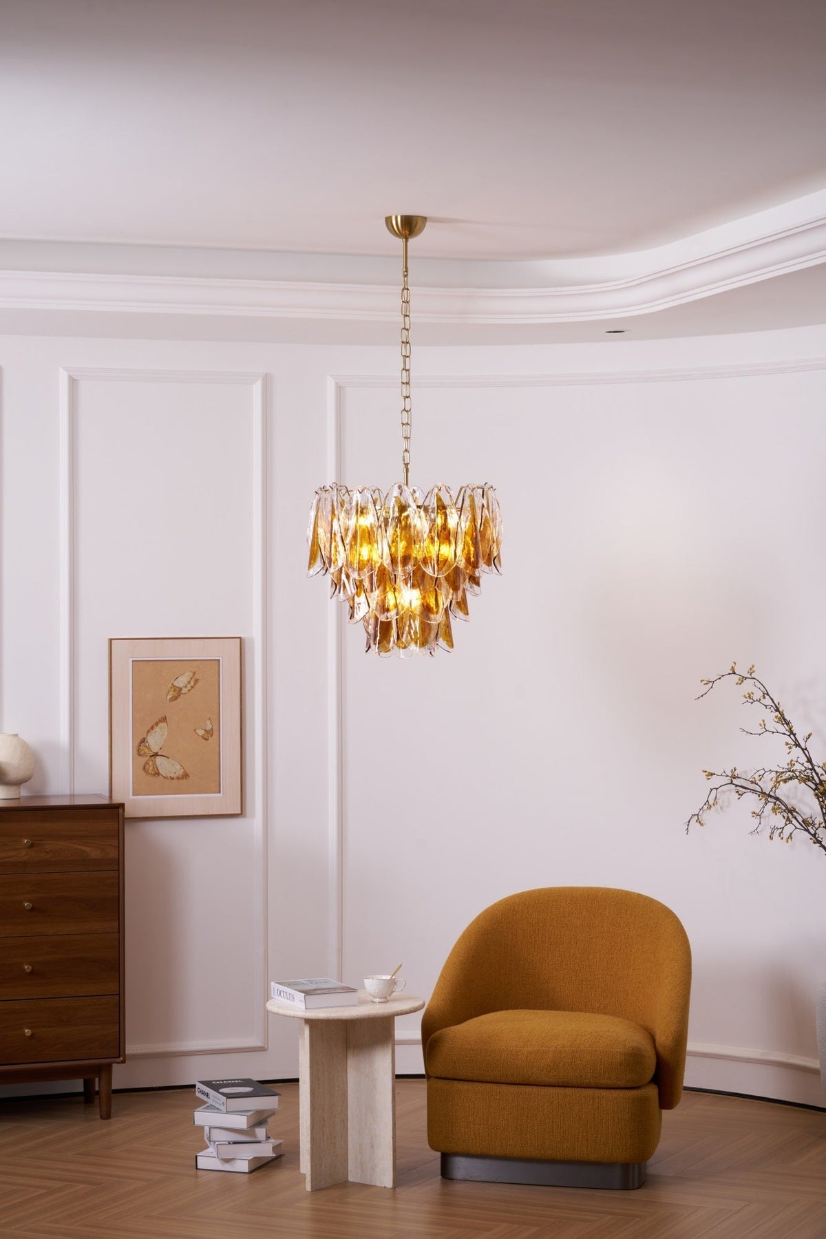 Lioraora Kronleuchter Bernsteinfarben Leaf Glas geschichtet organische Wärme