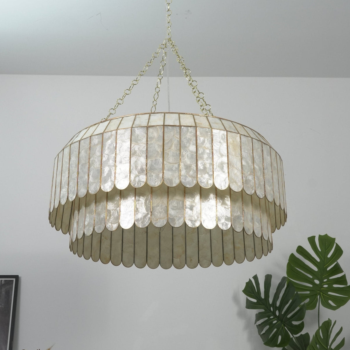 Holz Gold Muschel-Metall Aurelia Kronleuchter