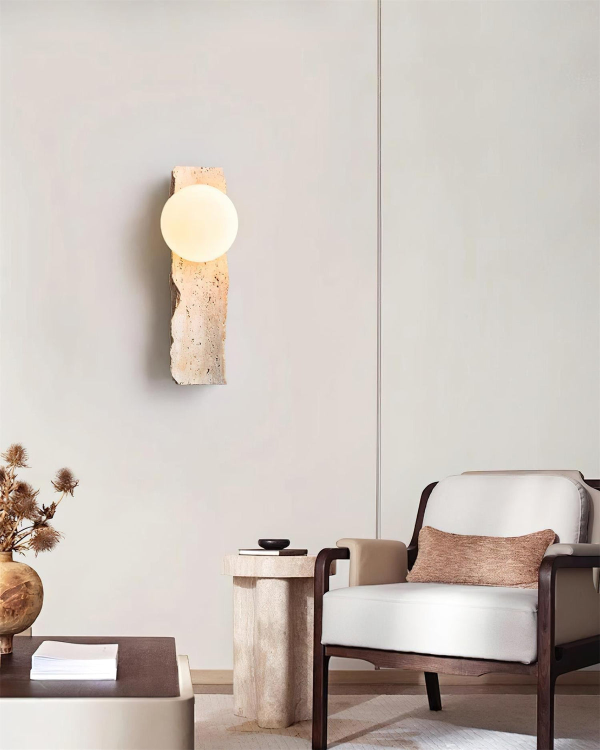 Obrio Wandleuchte Beige Kugel zeitgenössisch minimalistisches Schlafzimmer | Cielum