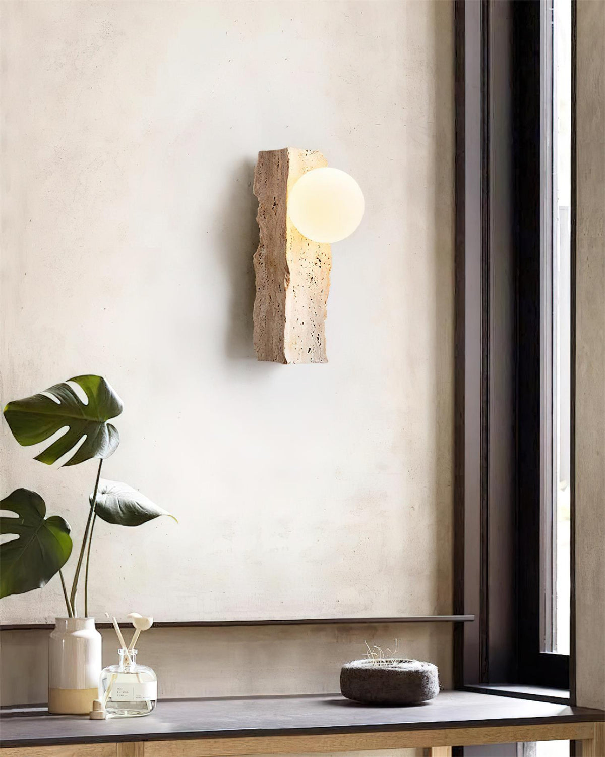 Obrio Wandleuchte Beige Kugel zeitgenössisch minimalistisches Schlafzimmer | Cielum