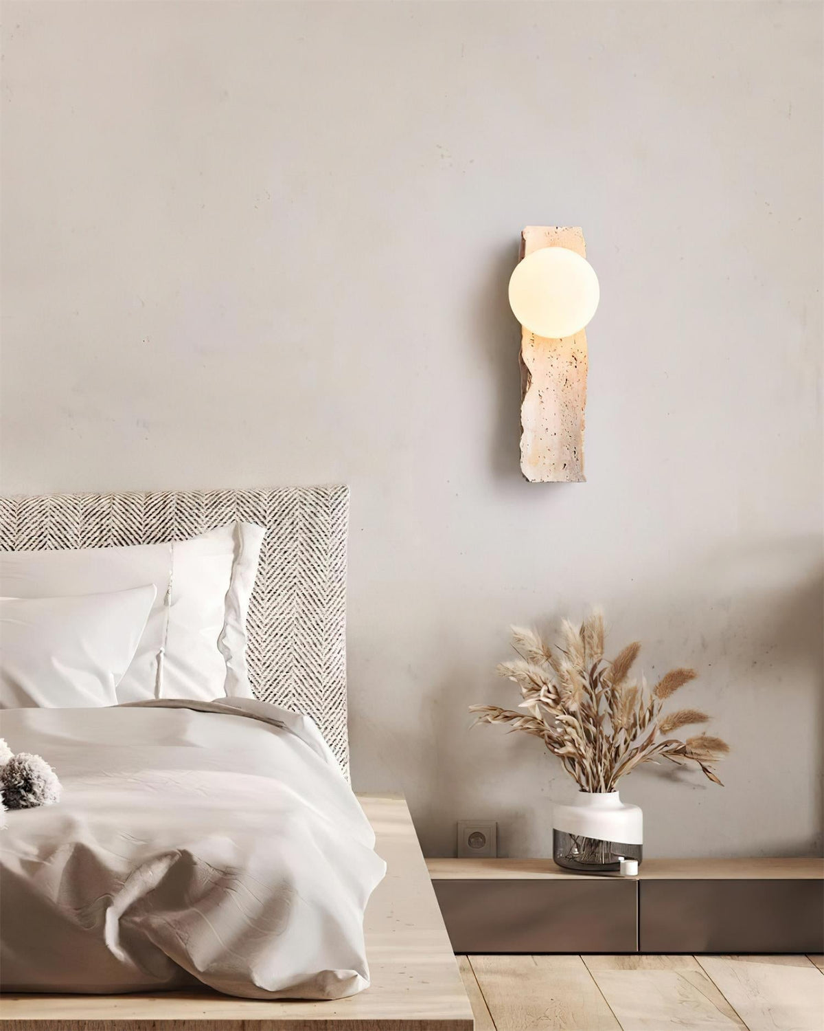 Obrio Wandleuchte Beige Kugel zeitgenössisch minimalistisches Schlafzimmer | Cielum