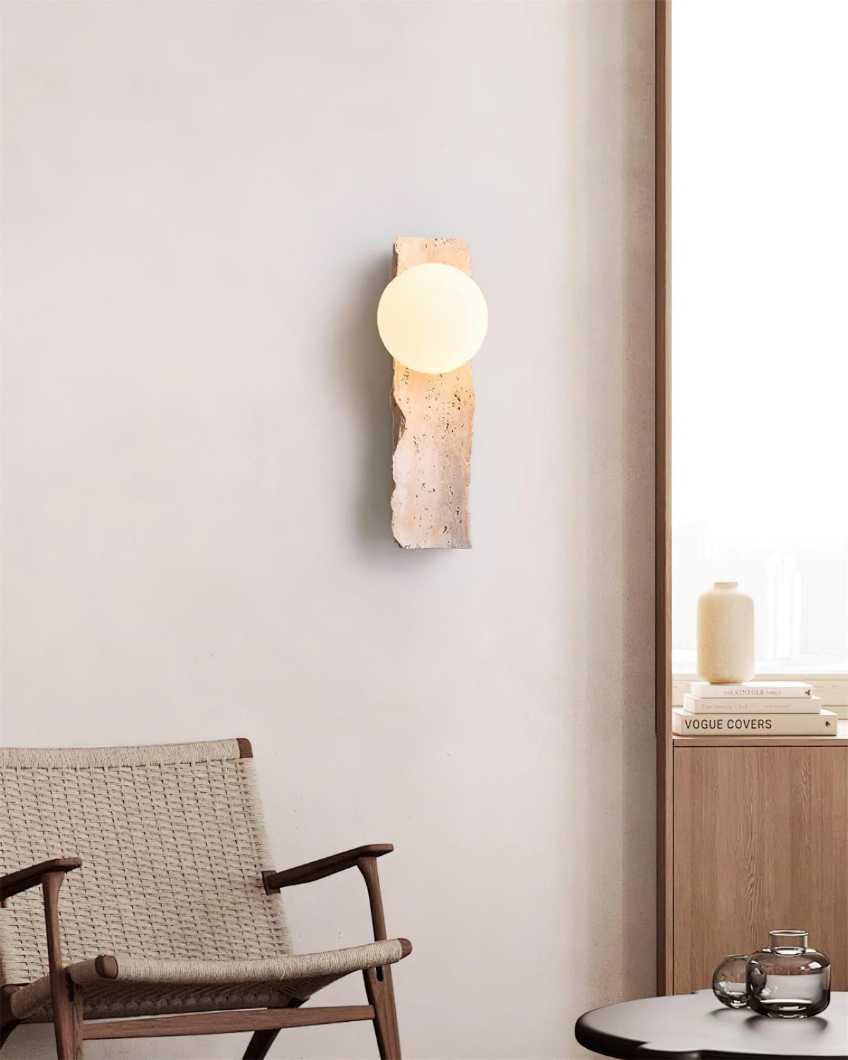 Obrio Wandleuchte Beige Kugel zeitgenössisch minimalistisches Schlafzimmer | Cielum