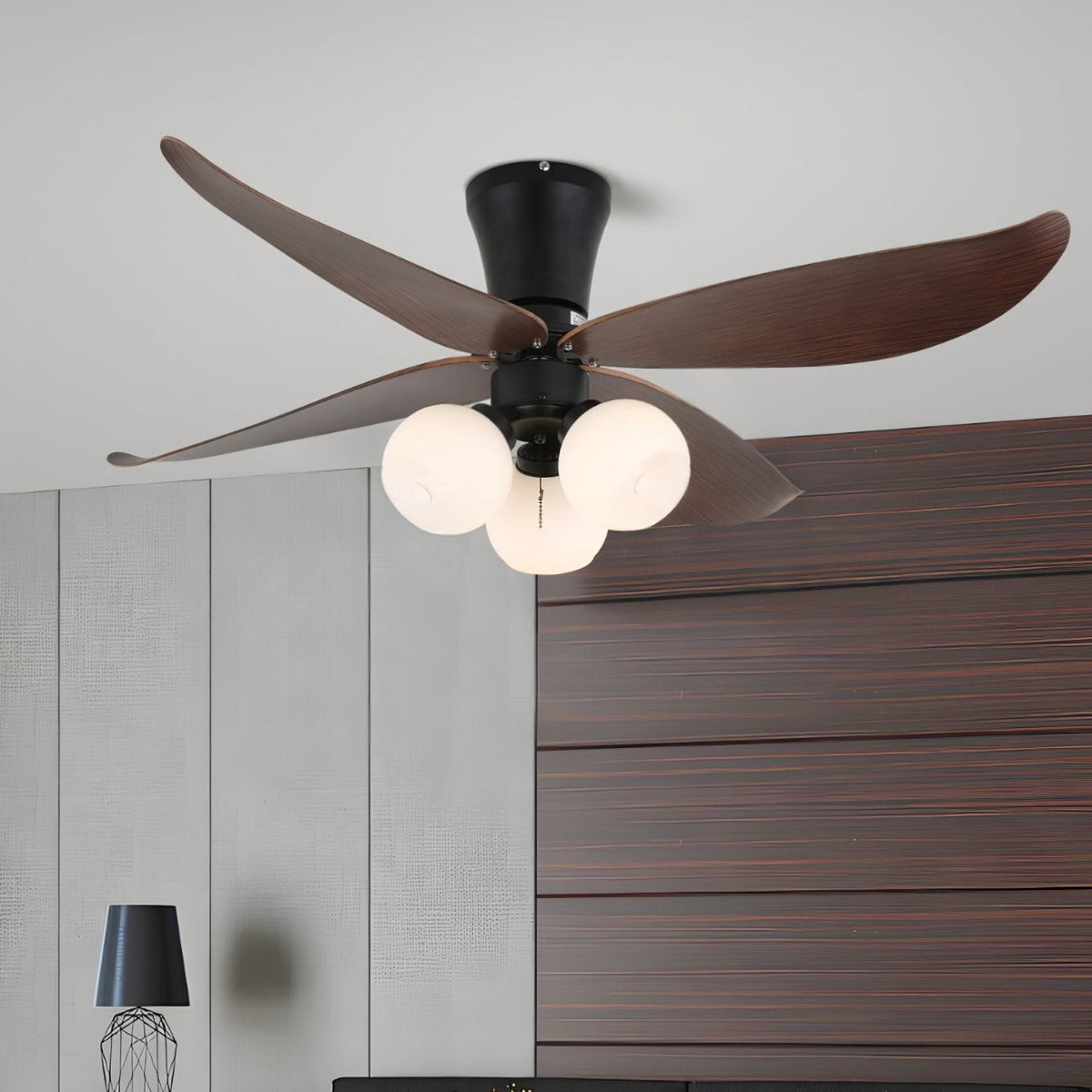 Lunair Vintage Holz-Glas-Deckenventilator mit Beleuchtung