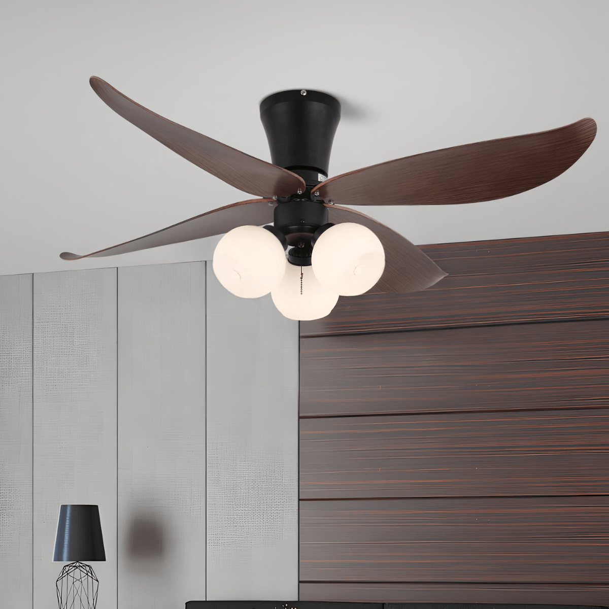 Lunair Vintage Holz-Glas-Deckenventilator mit Beleuchtung