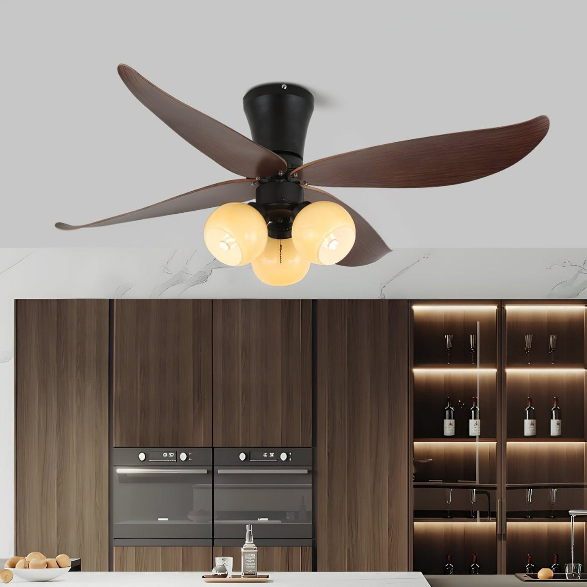 Lunair Vintage Holz-Glas-Deckenventilator mit Beleuchtung