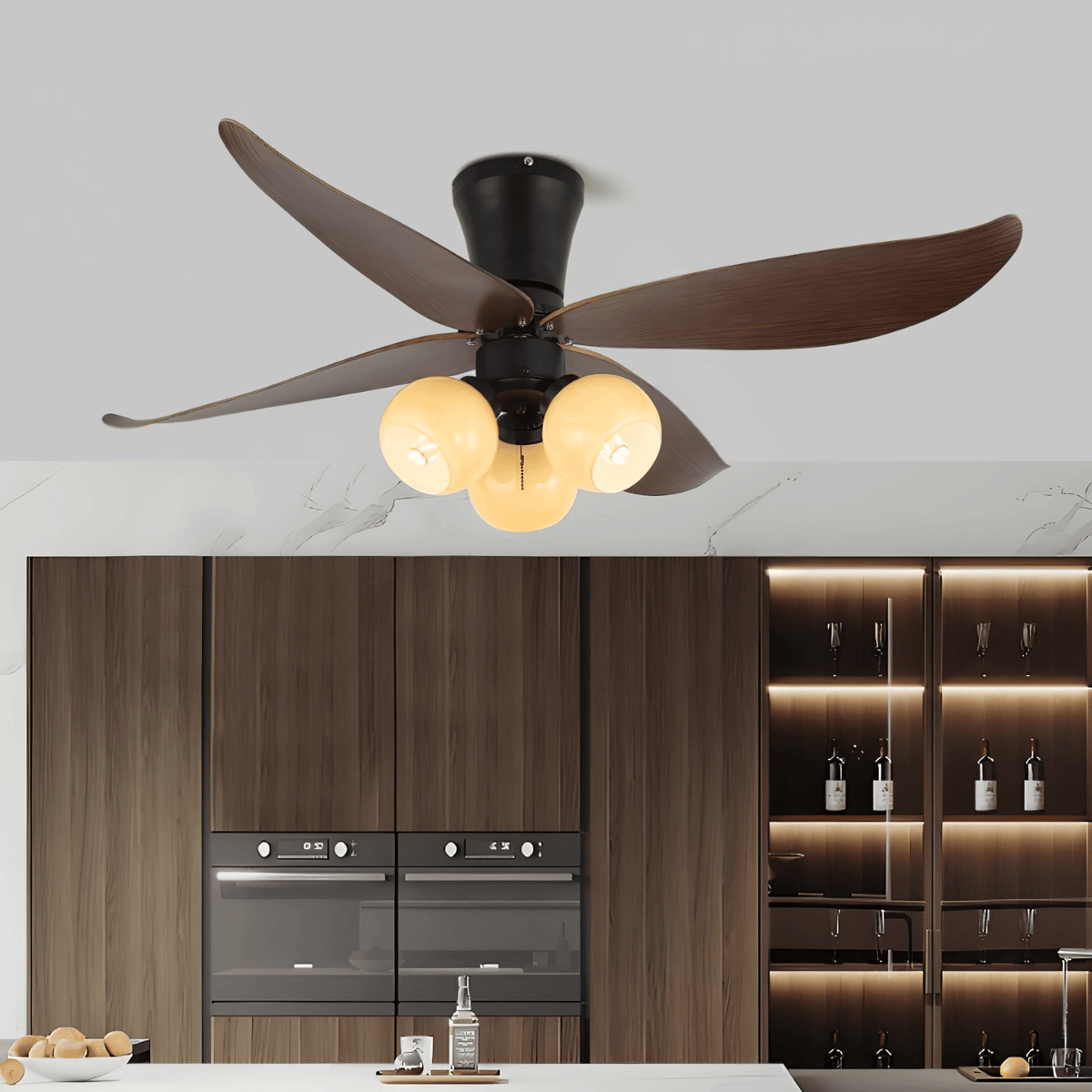 Lunair Vintage Holz-Glas-Deckenventilator mit Beleuchtung