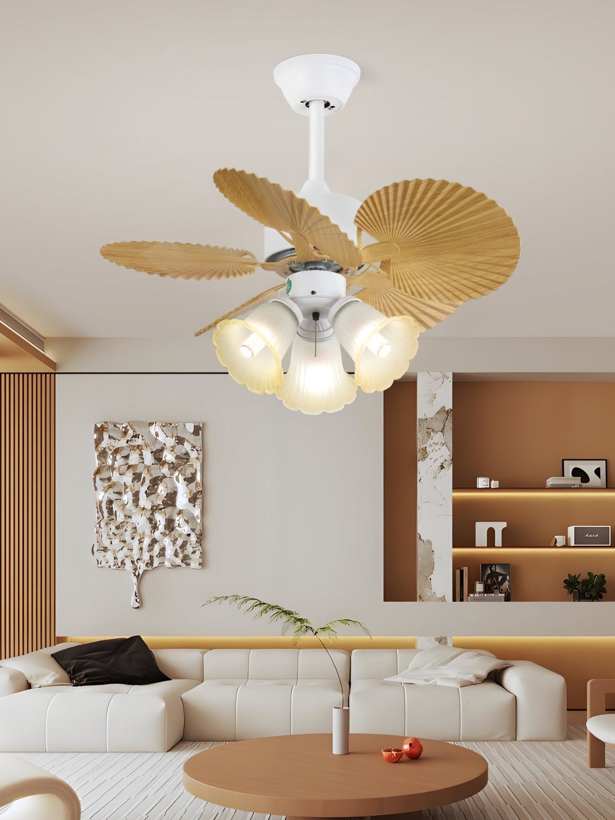 Elvoelle Vintage Holz-Glas-Deckenventilator mit Beleuchtung