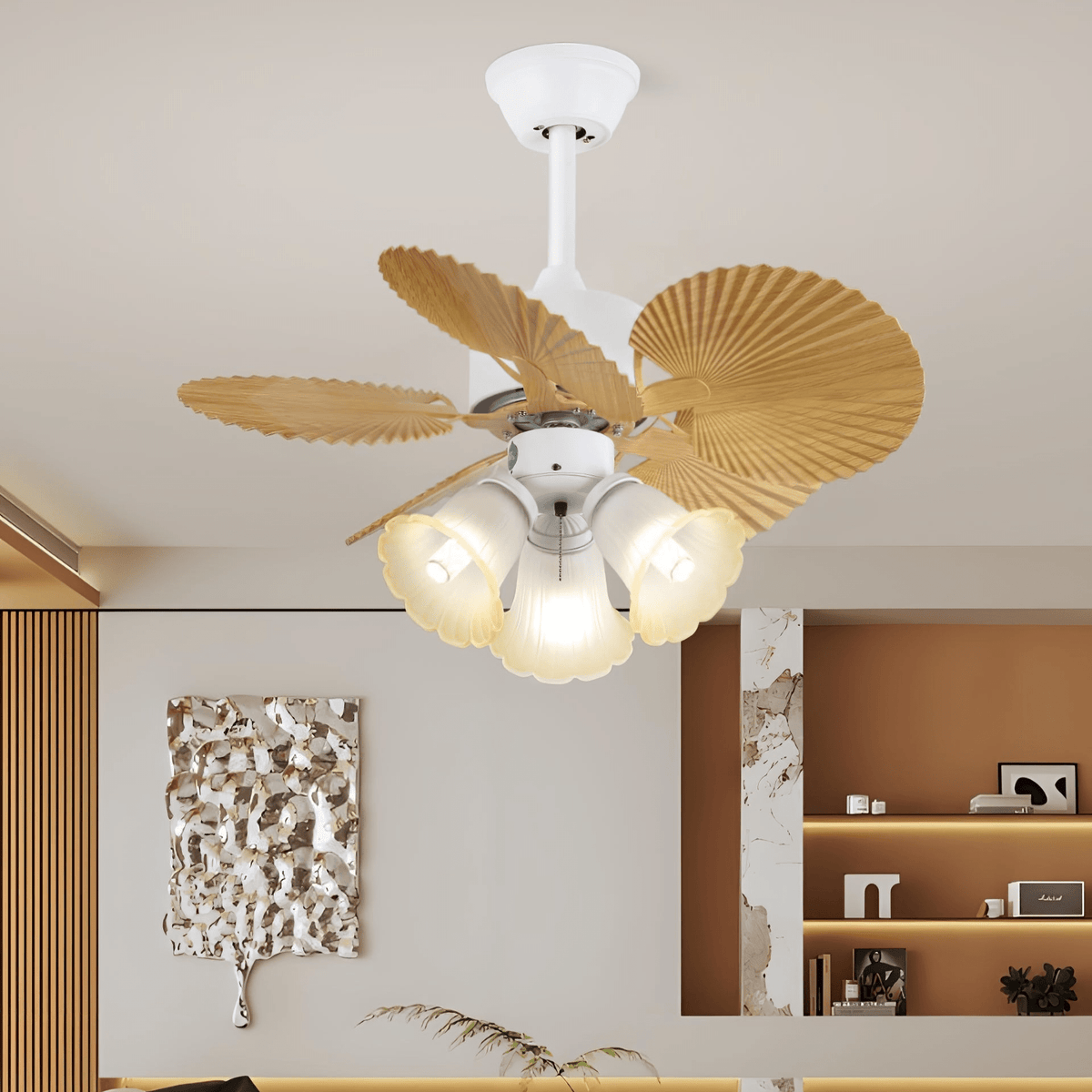 Elvoelle Vintage Holz-Glas-Deckenventilator mit Beleuchtung