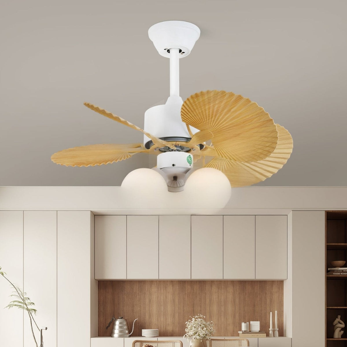 Elvoelle Vintage Holz-Glas-Deckenventilator mit Beleuchtung