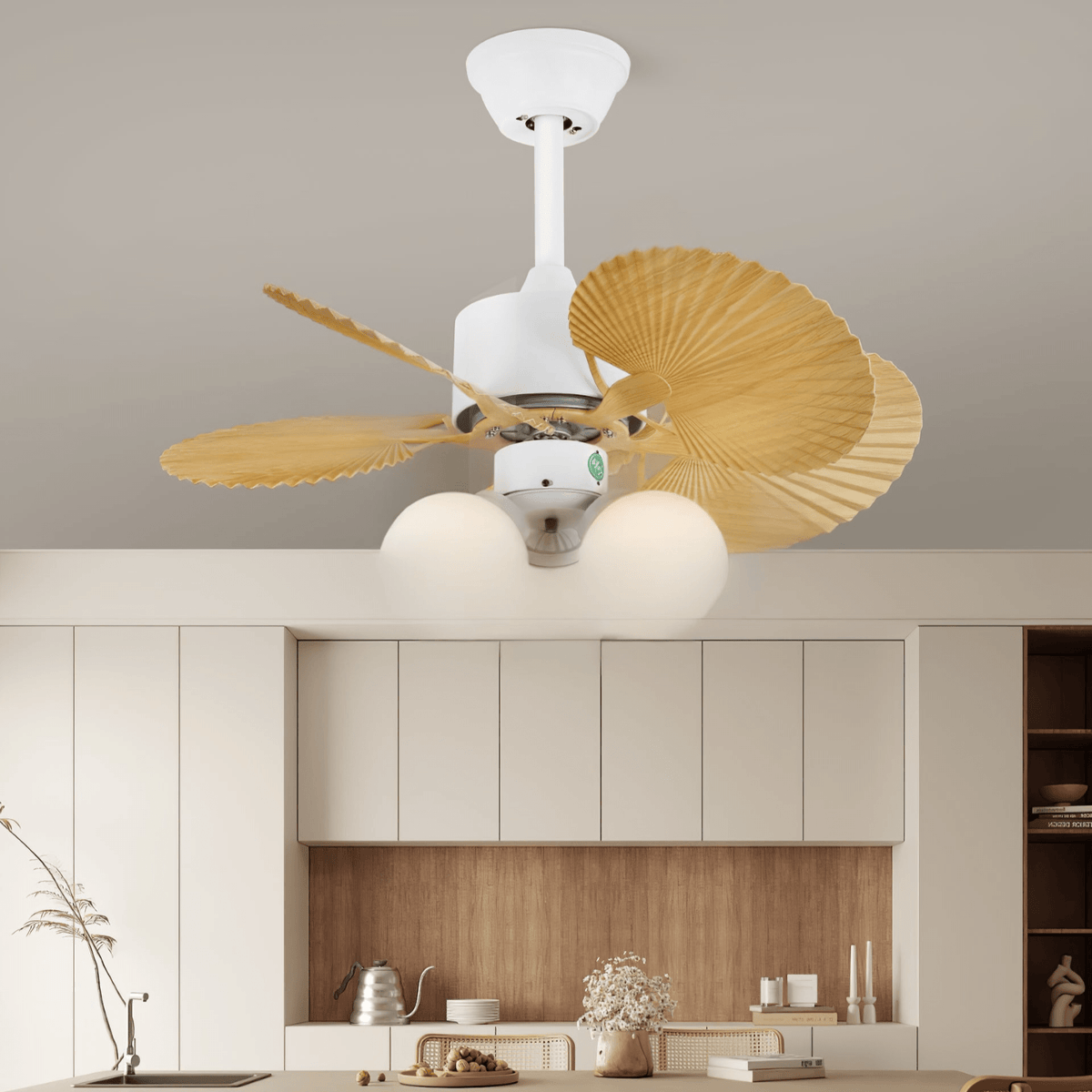 Elvoelle Vintage Holz-Glas-Deckenventilator mit Beleuchtung