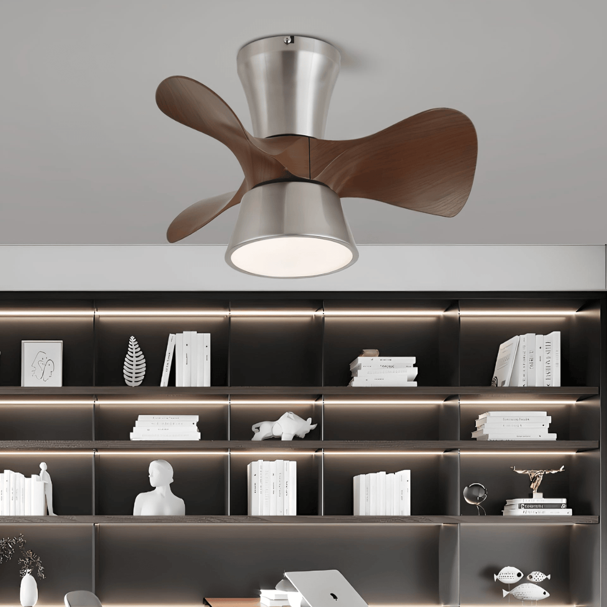 Nera Deckenventilator mit Beleuchtung aus Holz im modernen Stil