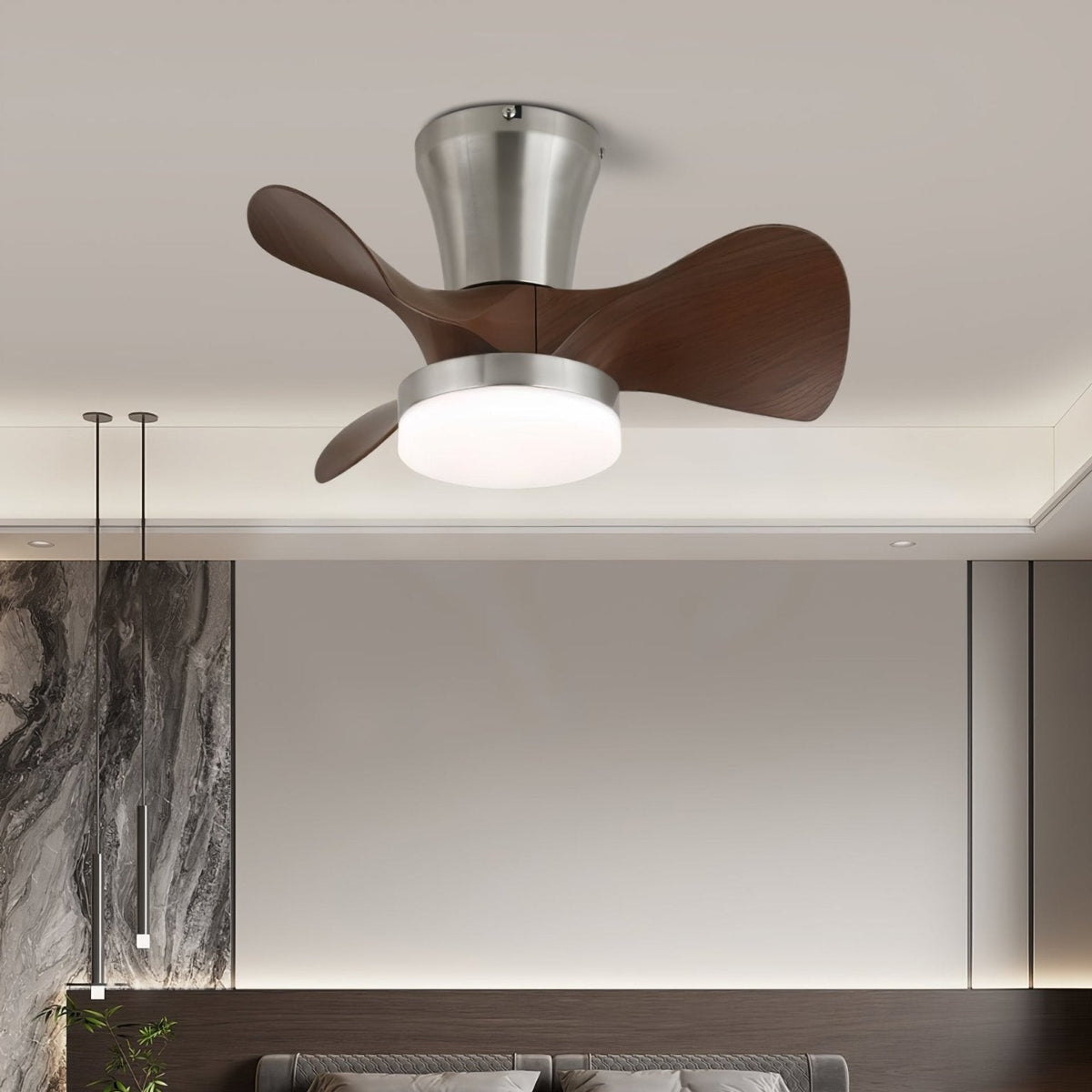 Nera Deckenventilator mit Beleuchtung aus Holz im modernen Stil