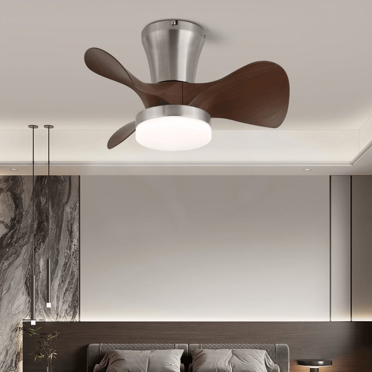 Nera Deckenventilator mit Beleuchtung aus Holz im modernen Stil