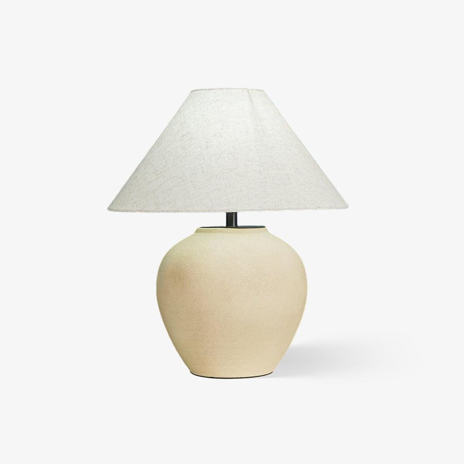 Lumian Tischleuchte aus Keramik in Beige mit Stoffschirm