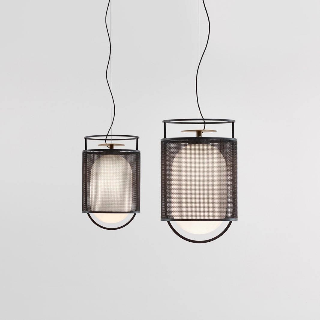Meren Pendelleuchte aus Messing im Netz-Zylinder-Design für den industriellen Look