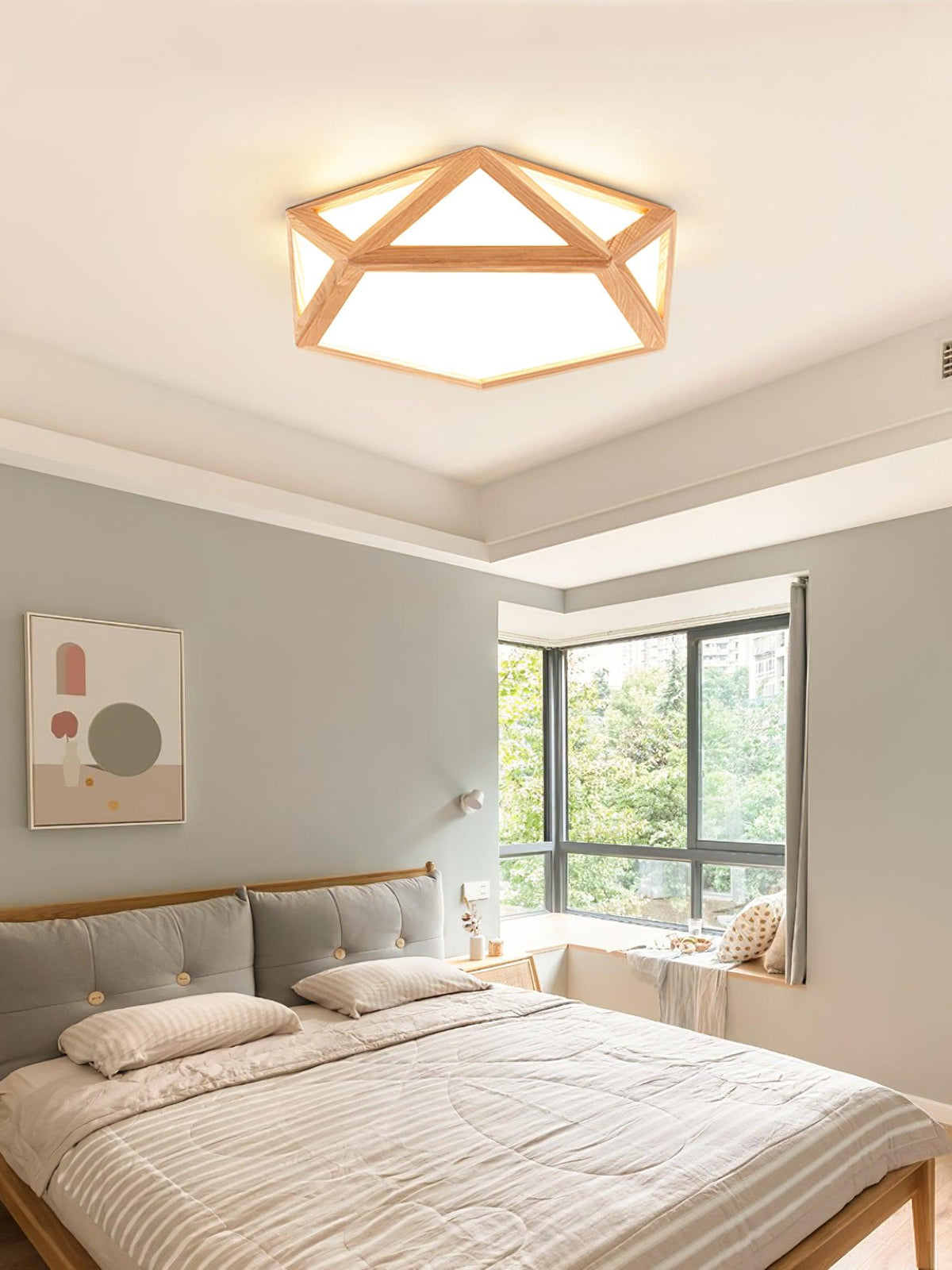 Syleneria Deckenleuchte aus Holz mit geometrischem Diamantdesign