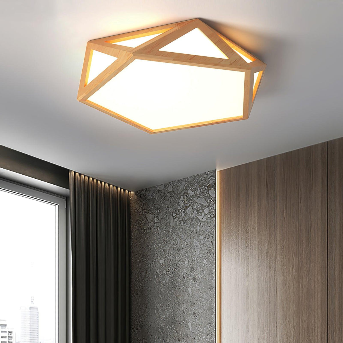 Syleneria Deckenleuchte aus Holz mit geometrischem Diamantdesign